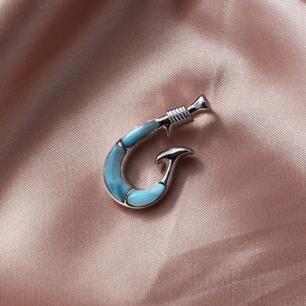 925 Sterling Silver, Larimar Necklace, Hook Gemstones Necklace